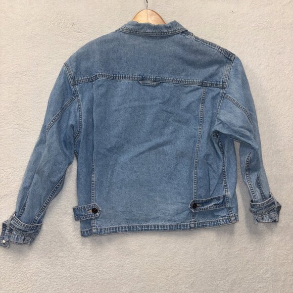 VTG Liz Claiborne Chore Jacket Womens M Petite Blue Denim Jean button Up Lizwear - Picture 7 of 10